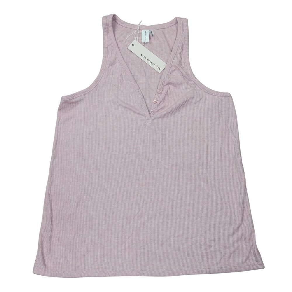 Bare Necessities 3-Button Henley Ribbed Women's Pajama Sleepshirt Tank Top NWT